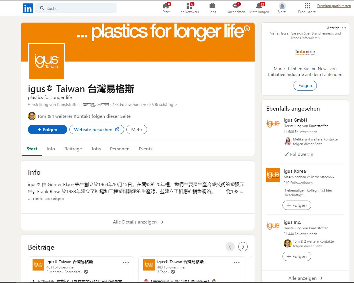 igus LinkedIn page